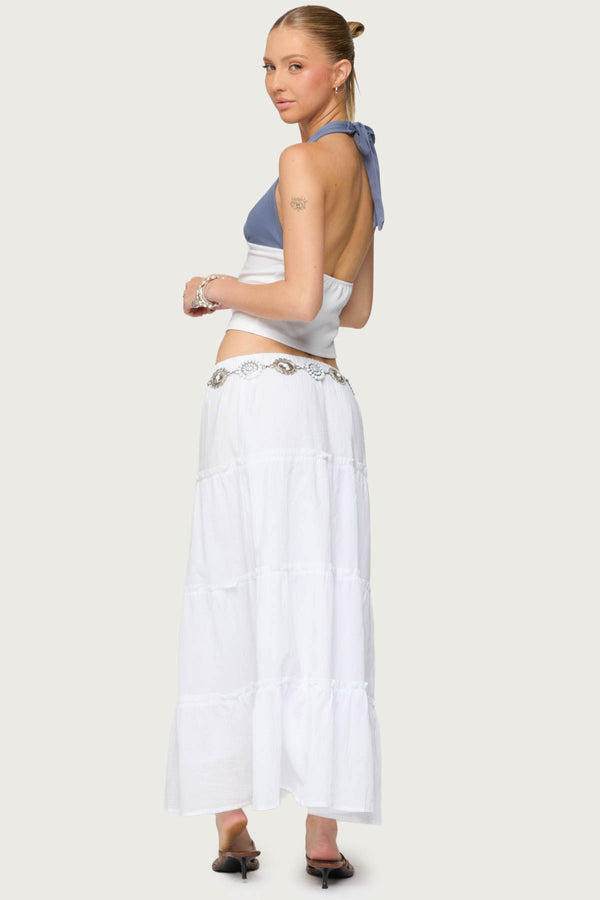 Edikted Petite Charlotte Tiered Maxi Skirt White