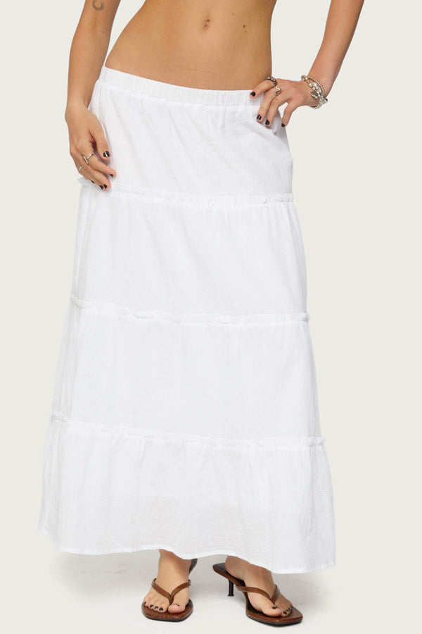 Edikted Petite Charlotte Tiered Maxi Skirt White