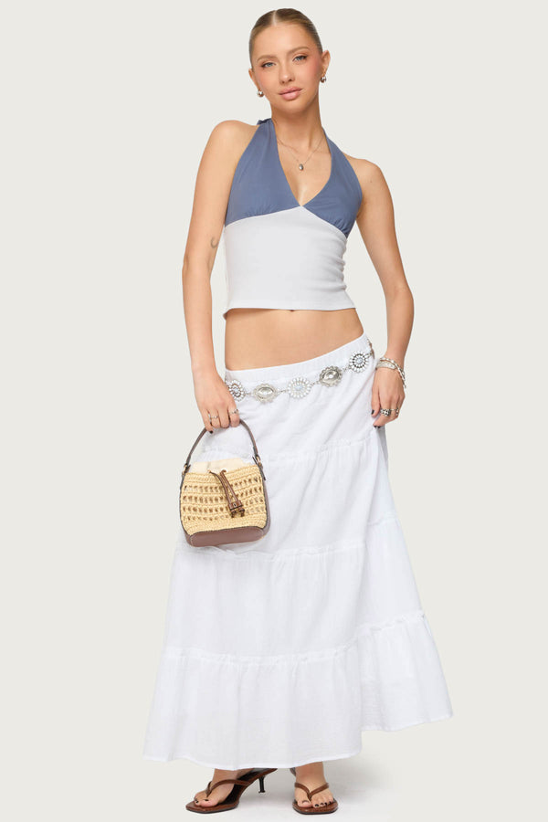 edikted Petite Charlotte Tiered Maxi Skirt white