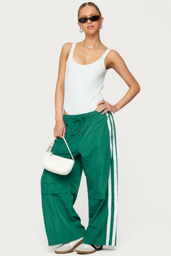 edikted Petite Fauna Nylon Track Pants green