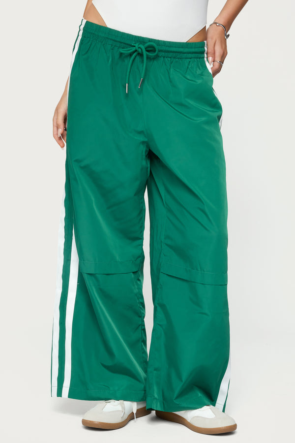 Edikted Petite Fauna Nylon Track Pants Green