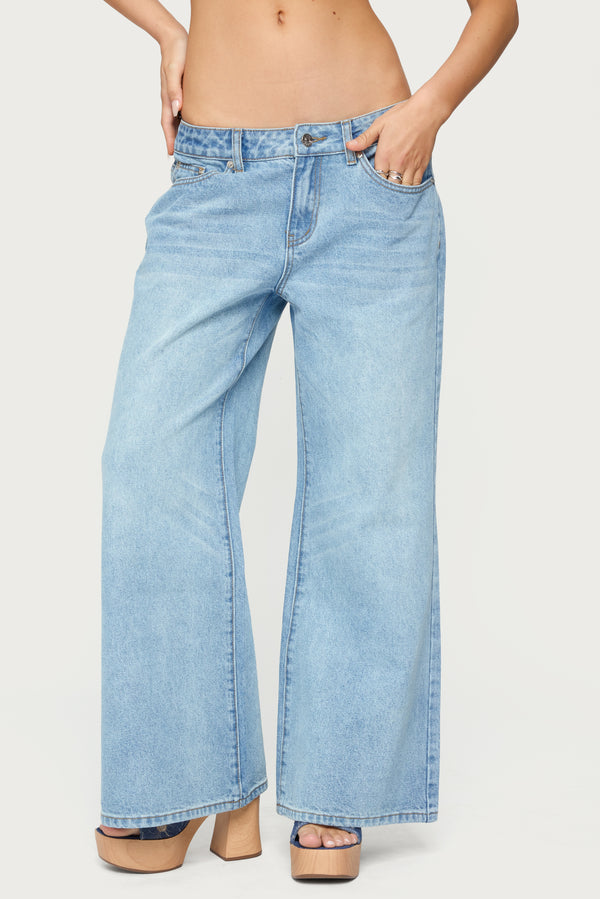 Edikted Petite Low Rise Wide Leg Jeans Light Blue