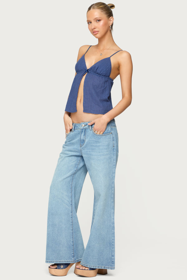 Edikted Petite Low Rise Wide Leg Jeans Light Blue