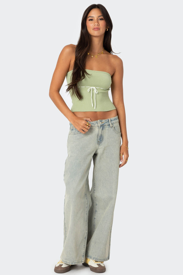 Edikted Petite Magda Low Rise Acid Wash Jeans Blue