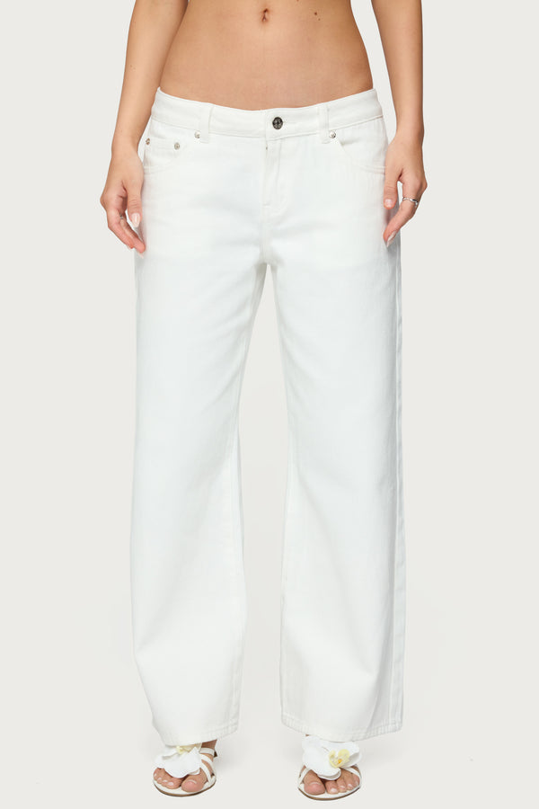 Edikted Petite Roman Low Rise Slouchy Jeans White