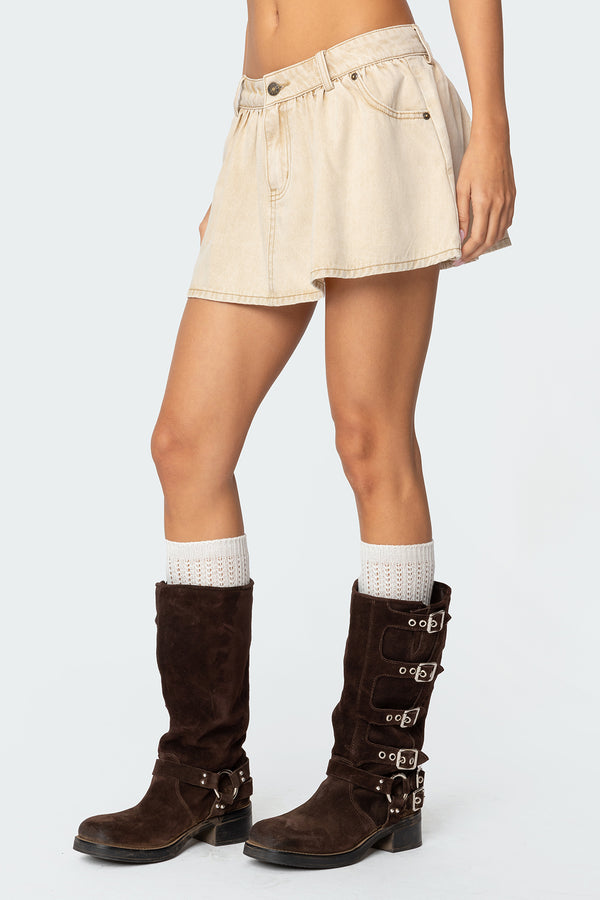 Edikted Peyton Flared Denim Mini Skirt Beige