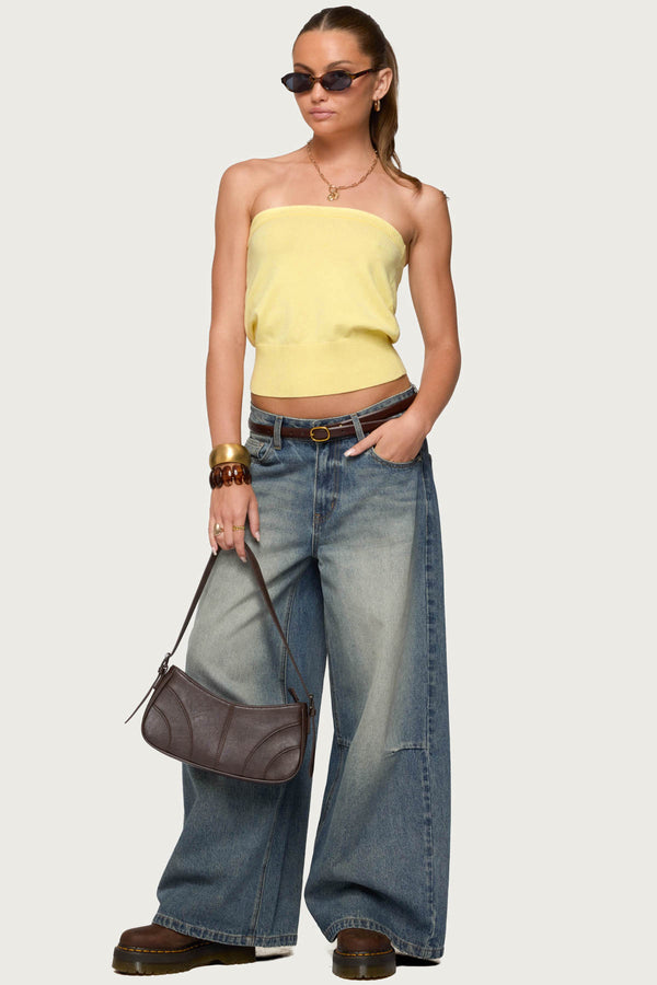 Edikted Philipa Strapless Knit Top Yellow