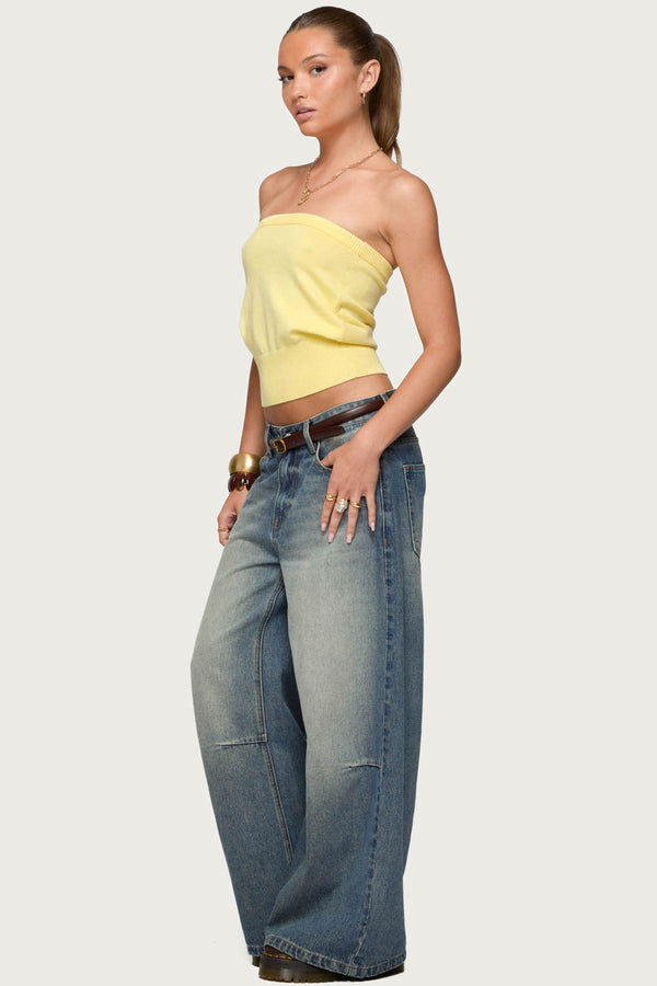 Edikted Philipa Strapless Knit Top Yellow