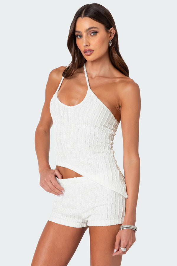 Edikted Phoebe Asymmetric Textured Knit Top White