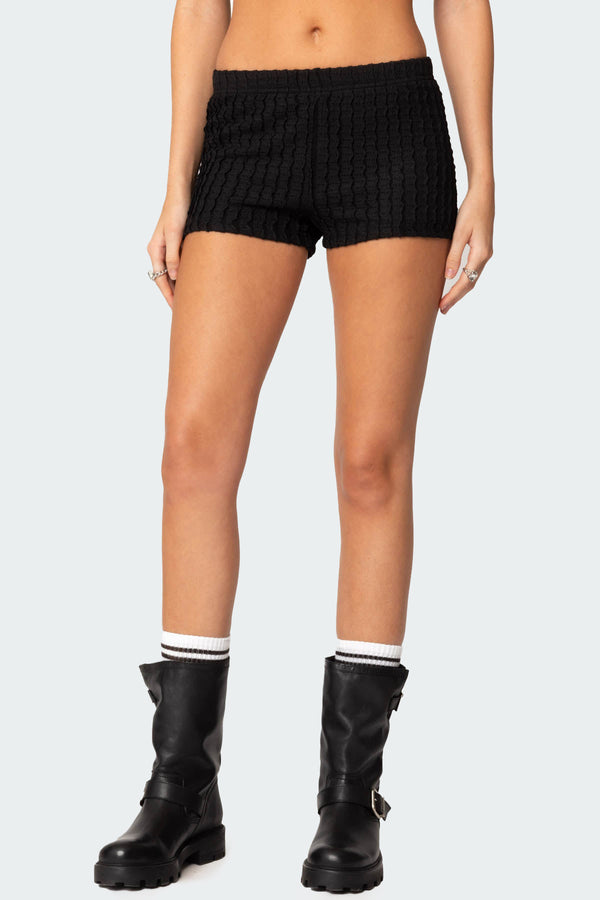 Edikted Phoebe Textured Knit Shorts Black