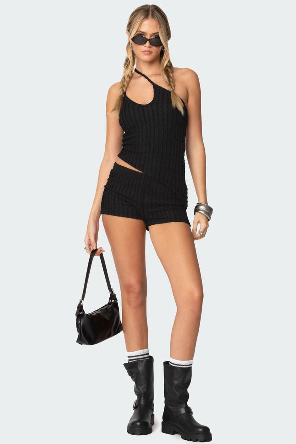 edikted Phoebe Textured Knit Shorts black