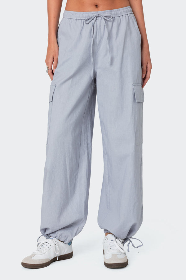 Edikted Phoenix Linen Look Cargo Pants Gray