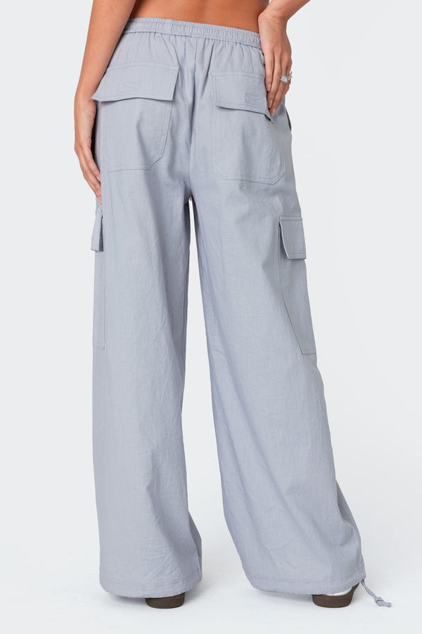 Edikted Phoenix Linen Look Cargo Pants Gray