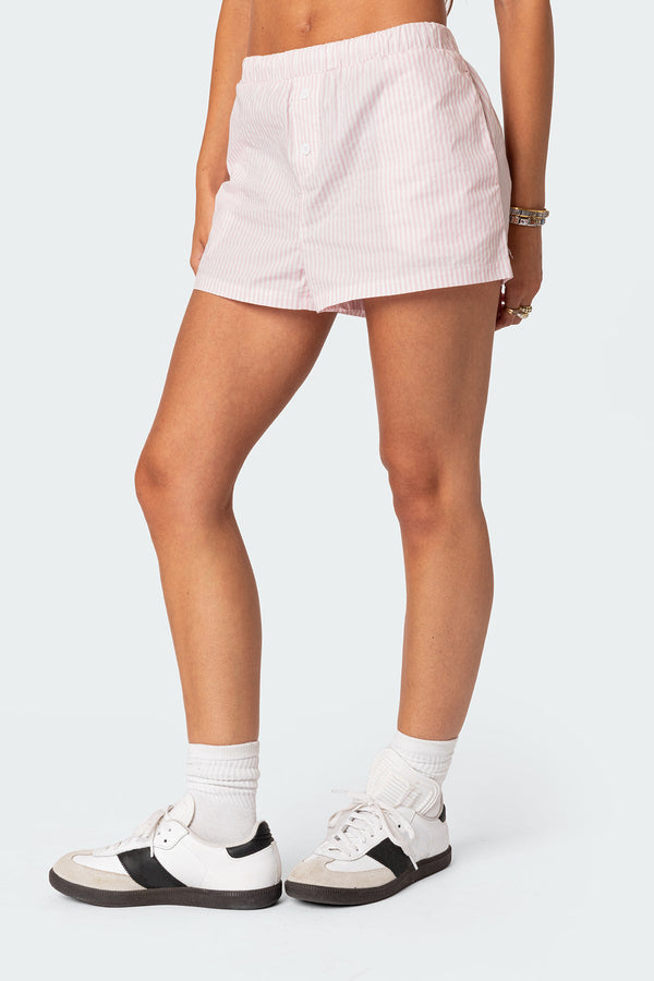 Edikted Pinstripe Boxer Shorts Pink