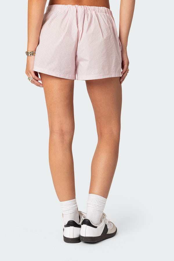 Edikted Pinstripe Boxer Shorts Pink
