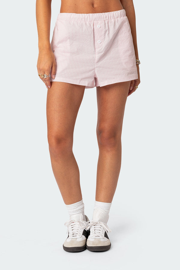 Edikted Pinstripe Boxer Shorts Pink