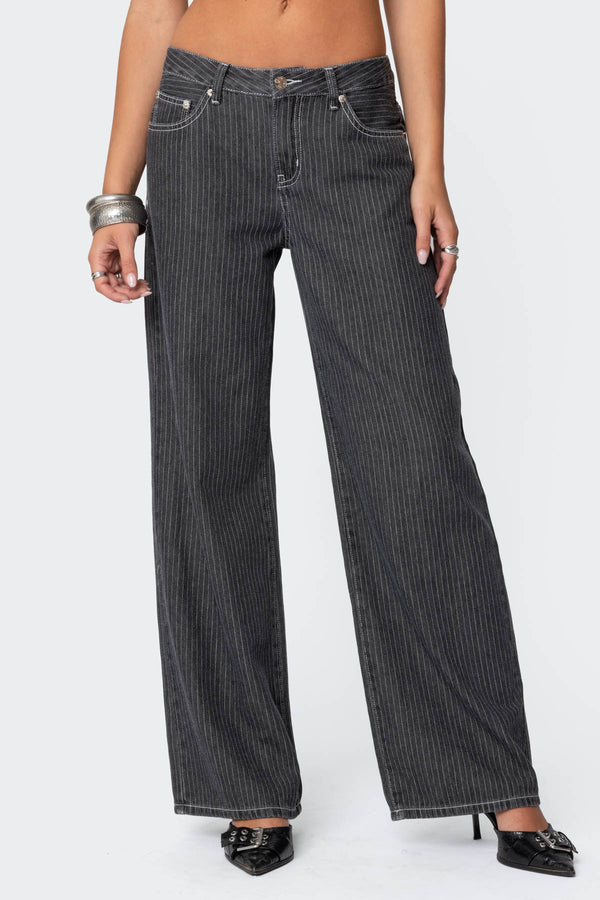 Edikted Pinstripe Low Rise Jeans Black