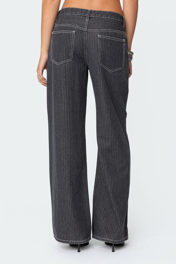 Edikted Pinstripe Low Rise Jeans Black