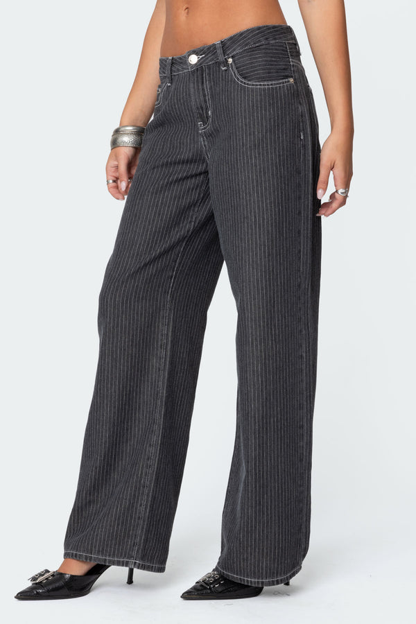 Edikted Pinstripe Low Rise Jeans Black