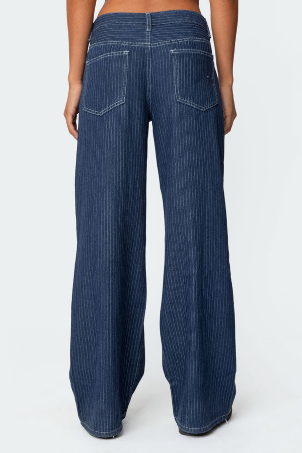 Edikted Pinstripe Low Rise Jeans Navy