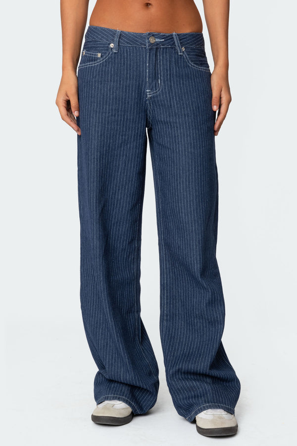 Edikted Pinstripe Low Rise Jeans Navy