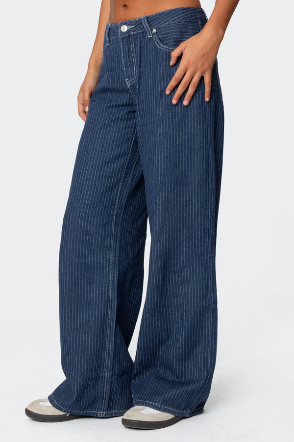 Edikted Pinstripe Low Rise Jeans Navy