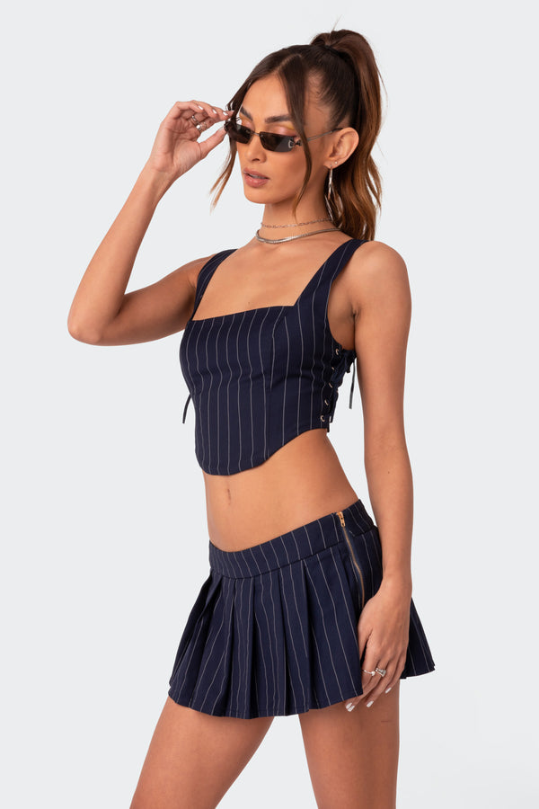 Edikted Pinstripe Side Lace Up Corset Navy
