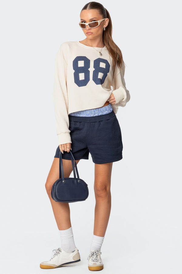 edikted Plaid Boxer Detail Sweat Shorts navy