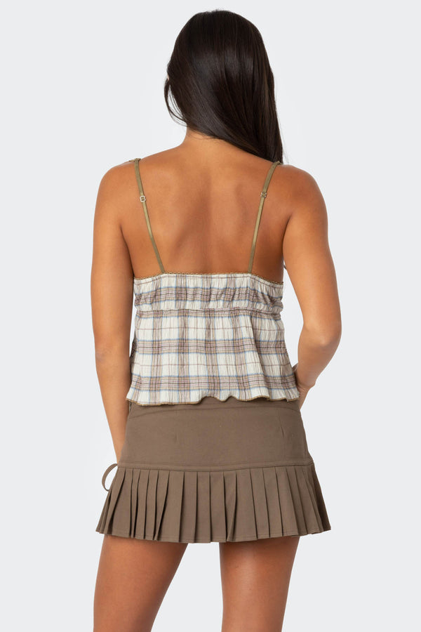 Edikted Plaid Lace Trim Tank Top Mix
