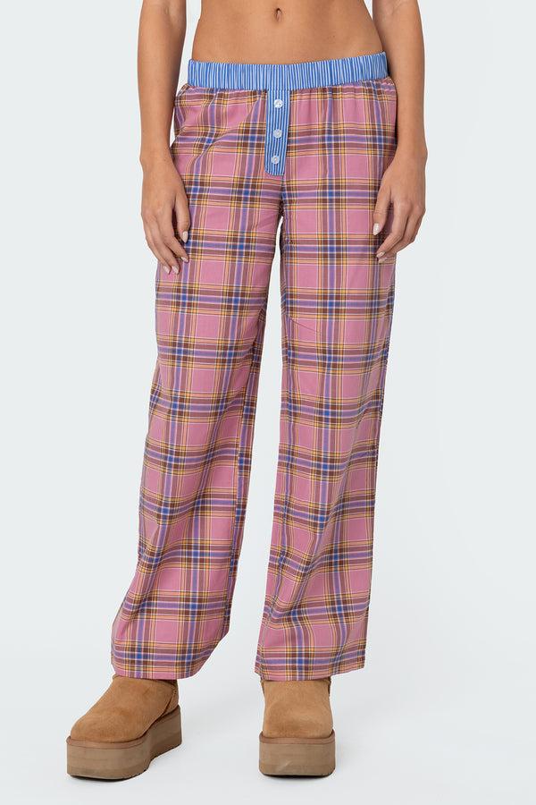 Edikted Plaid & Stripe Pants Pink