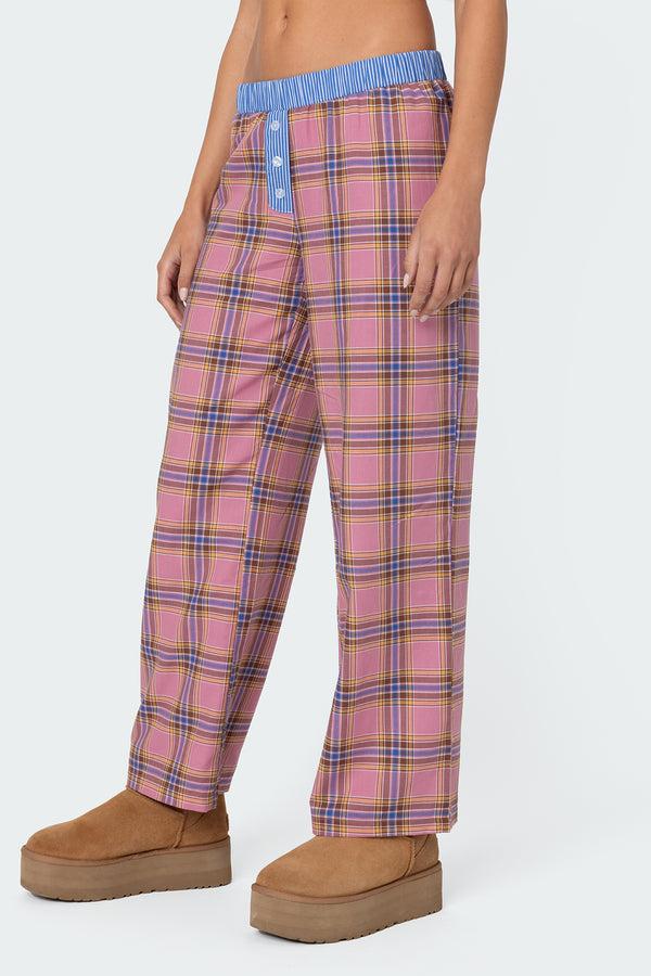 Edikted Plaid & Stripe Pants Pink