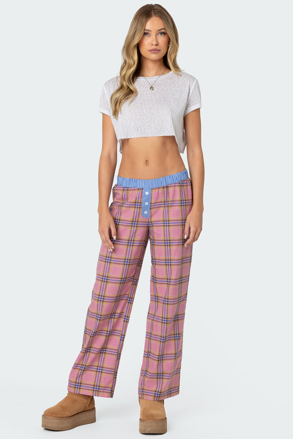 edikted Plaid & Stripe Pants pink