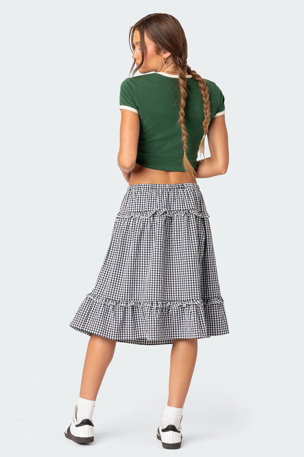 Edikted Plaid Tiered Midi Skirt Black And White