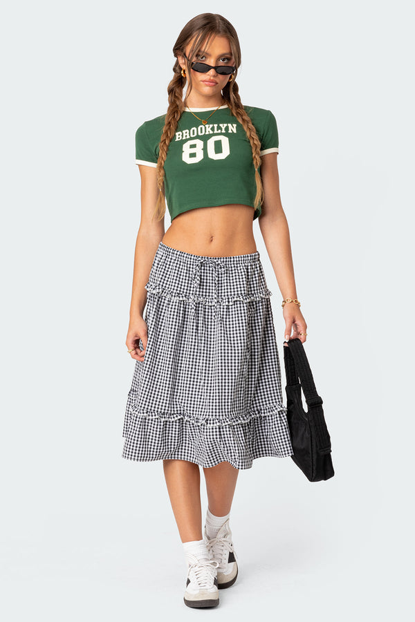 edikted Plaid Tiered Midi Skirt black and white
