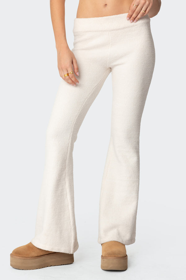 Edikted Plush Flared Pants Cream