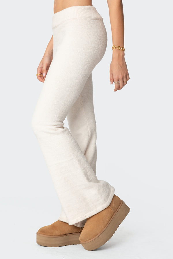 Edikted Plush Flared Pants Cream