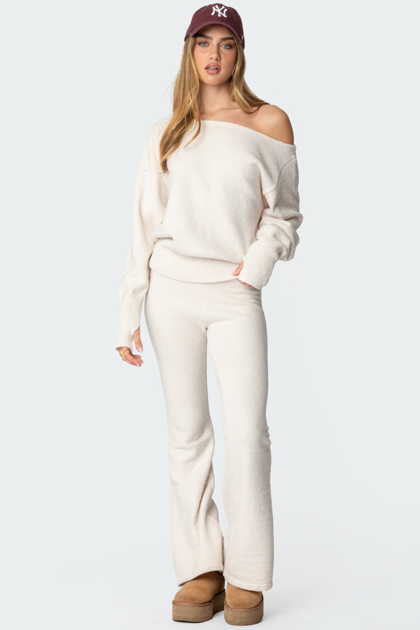 edikted Plush Flared Pants cream