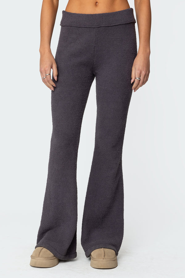 Edikted Plush Flared Pants Dark Gray