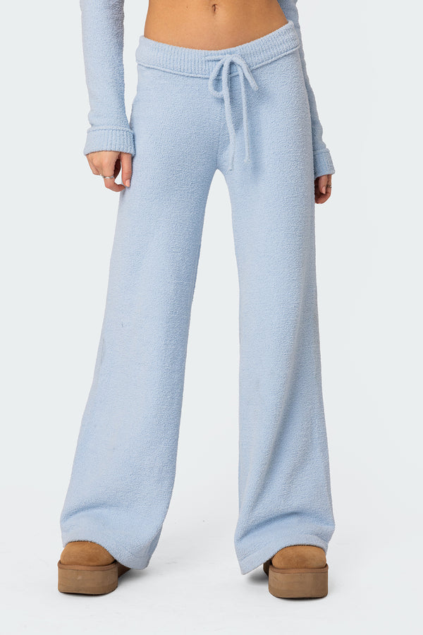Edikted Plush Super Soft Knit Pants Light-blue
