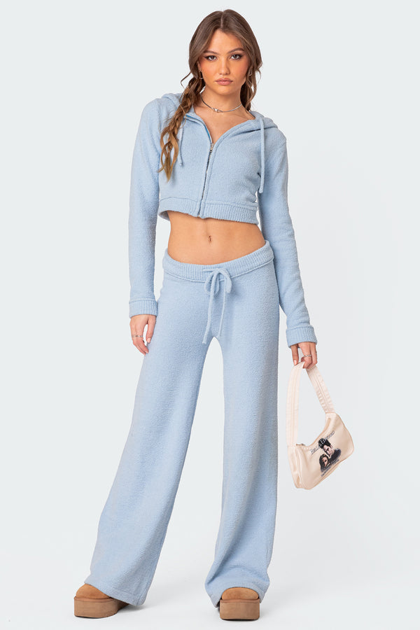 edikted Plush Super Soft Knit Pants light-blue
