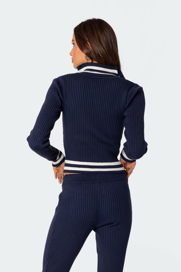 Edikted Pluto Ribbed Cardigan Navy