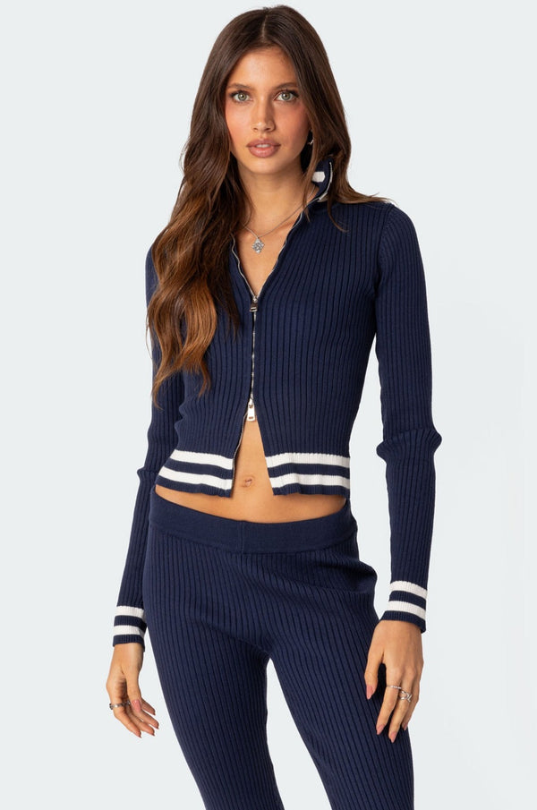 edikted Pluto Ribbed Cardigan navy