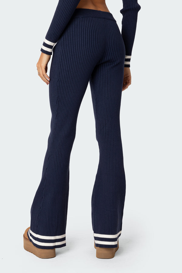 Edikted Pluto Ribbed Flared Pants Navy