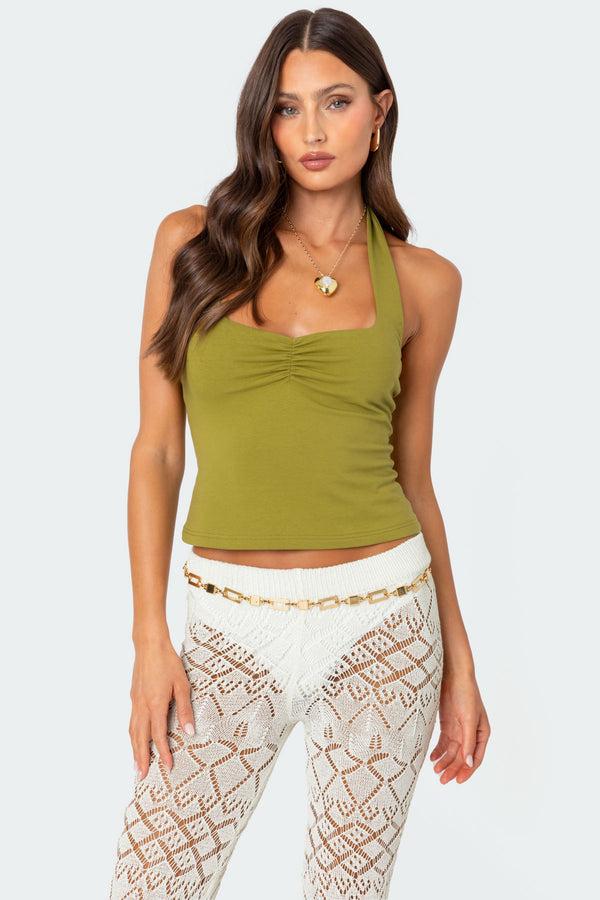 edikted Poet Cinched Halter Top green