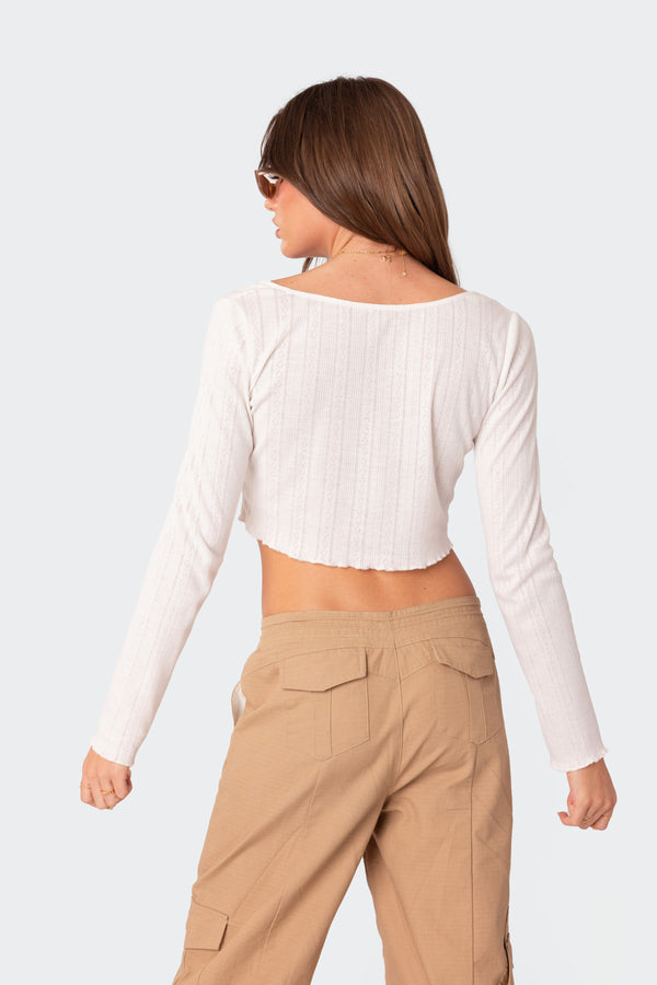 Edikted Pointelle Crop Top White