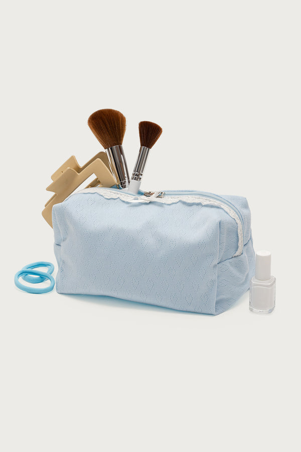 edikted Pointelle Makeup Pouch Bag blue