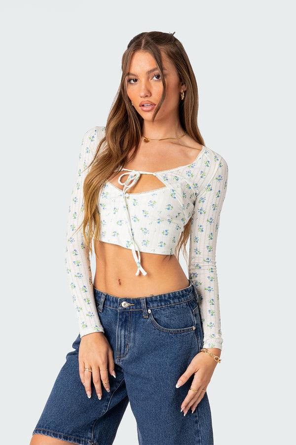 Edikted Pointelle Two Piece Shrug Top Mix