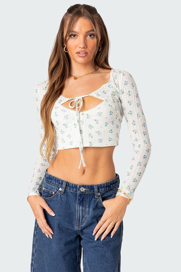 edikted Pointelle Two Piece Shrug Top mix