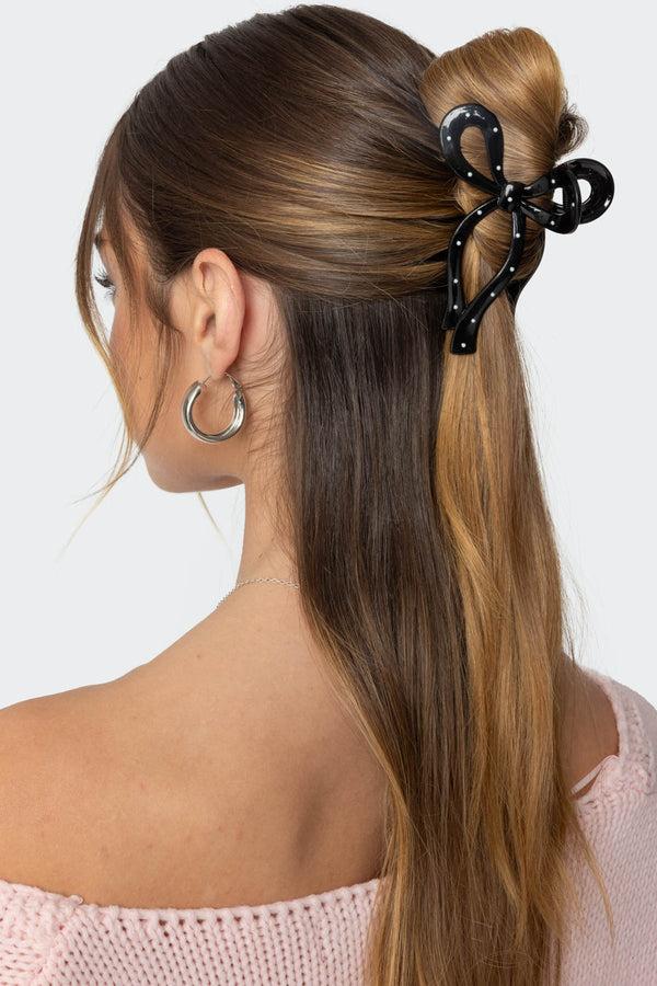 edikted Polka Dot Bow Hair Clip black