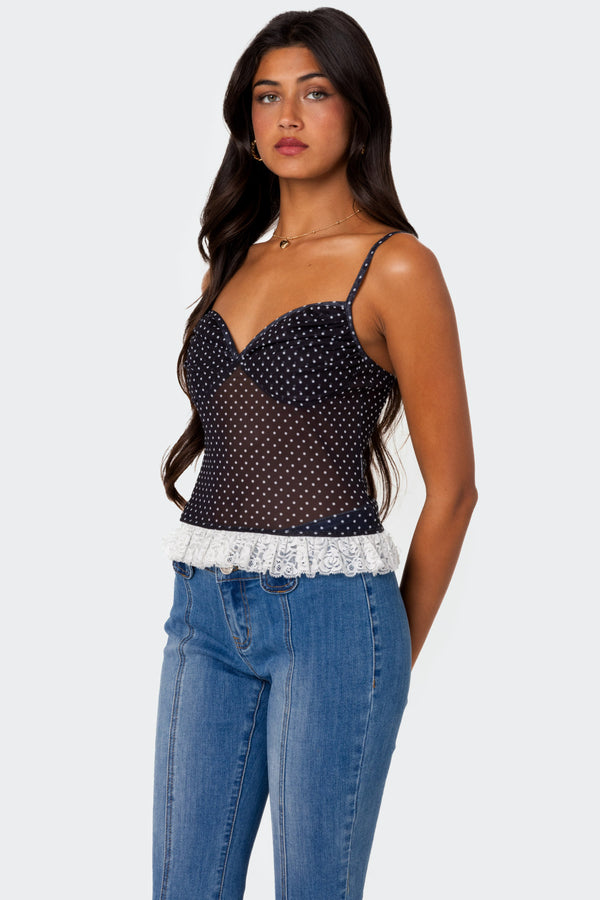 Edikted Polka Dot Cupped Mesh Top Black